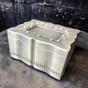 Things Remembered Metal Memory Jewelry Trinket Box Faux Pearls Velvet Lining